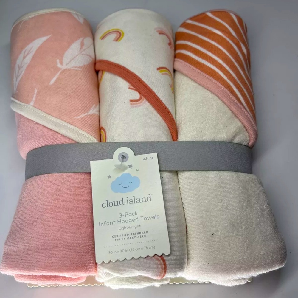 LIMITED OFFER Cloud Island 3 Pack Infant Hooded Towels Girls